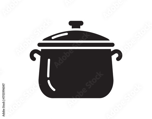 Stockpot icon. Cooking pot. A unique tool for making soup. Kitchenware idea. Solid filled symbol. Isolated silhouette graphic.