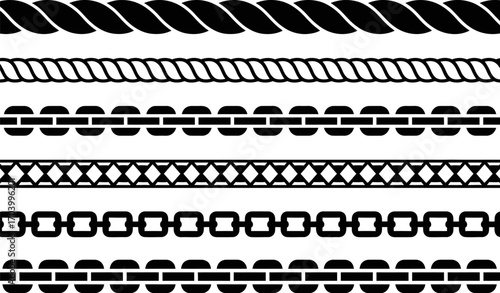 Vector rope chain border set black and white design element
