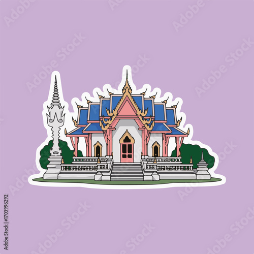 Illustration of a traditional thai temple with intricate details, showcasing the unique architecture and cultural heritage of thailand, perfect for travel and cultural projects
