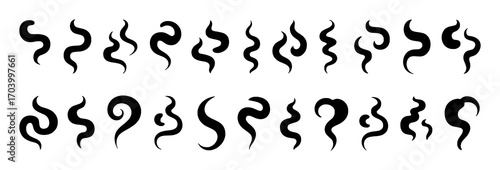 Collection of Black Smoke and Steam Swirls on White Background