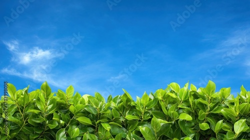 Green leaves and blue sky background