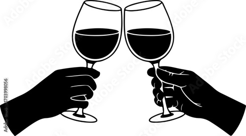 two hands holding and clinking wine  glasses vector illustration