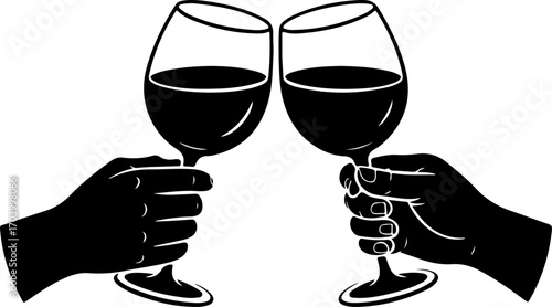 two hands holding and clinking wine  glasses vector illustration