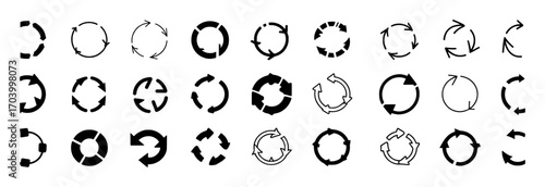 Collection of Circular Arrow Icons Representing Cycles and Processes