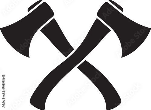 Crossed Axes Black Silhouette on Transparent Background Lumberjack Tool Equipment Design