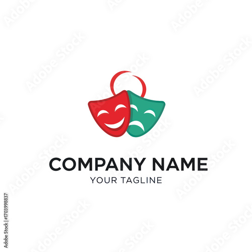 Colorful theatrical masks of joy and sorrow, forming a logo design.