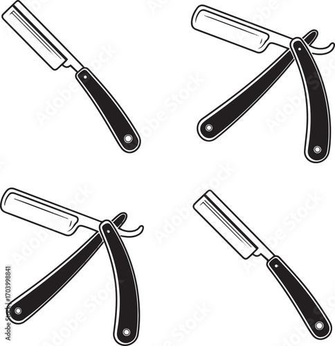 Straight Razor Set Classic Shaving Tool for Barbershop Equipment on Transparent Backdrop