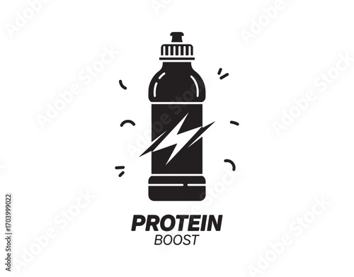 Sports drink represented as a black icon. Protein in a bottle. A drink to boost your workout energy. A product designed for athletes. Energy-boosting nutrition for bodybuilding. Silhouette symbol.