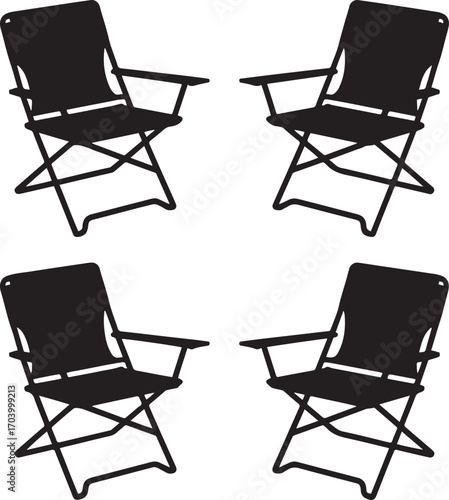 Four Folding Chairs Arranged on a Checkered Background for Outdoor Seating and Relaxation
