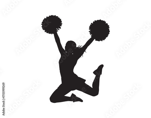 Silhouette of a sports cheerleader holding pompoms

