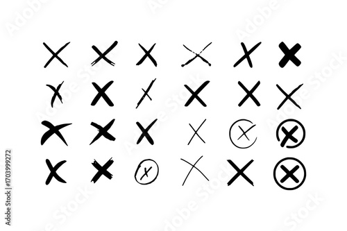 Collection of Hand-Drawn "X" Marks and Checkmarks in Circles
