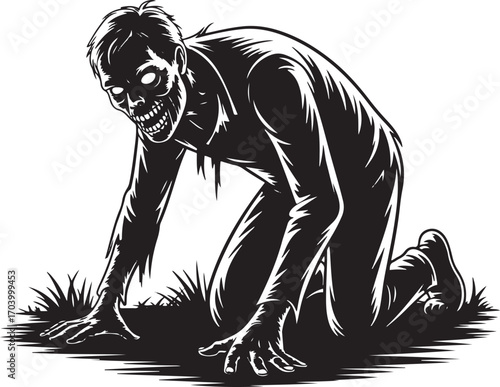 Creeping Undead Horror Crawling on Ground Illustration with Detailed Shading and Texture