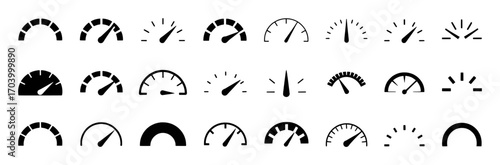 Collection of Speedometer and Gauge Icons in Black and White