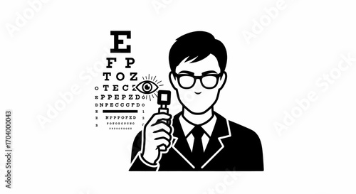 Optometrist examining patient with eye chart for vision test