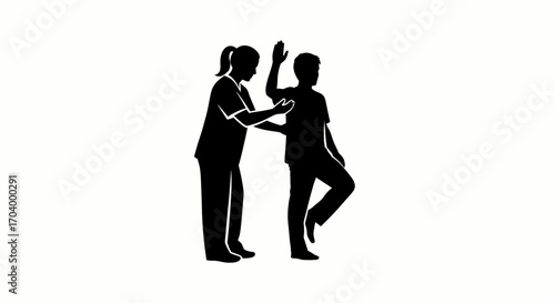 Physical Therapy Patient Balancing With Professional Aid