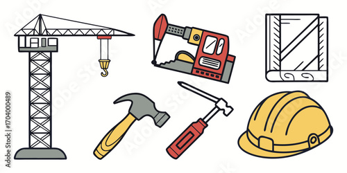 Construction tools and equipment icons