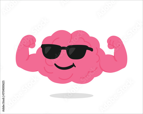 Muscular Brain with Sunglasses Cartoon.Muscular Brain Character.