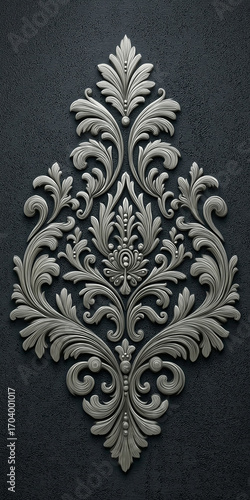 Vertical damask column design in charcoal and silver generative AI