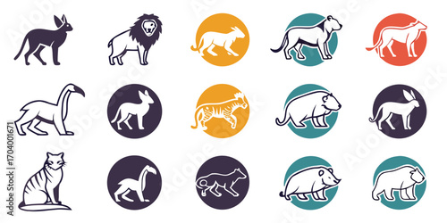 Set of animal icons for zoo and wildlife