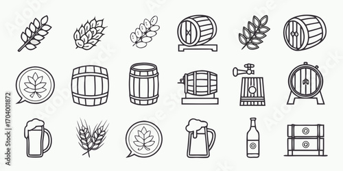 Beer and brewery elements in line art style