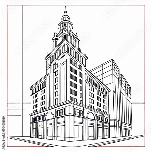 Wallpaper Mural Architectural Drawing of a Historic Building with Modern Addition Torontodigital.ca