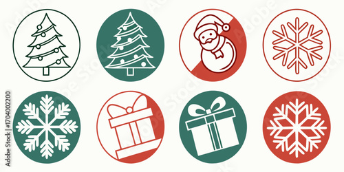Christmas icons with tree, santa and snowflake