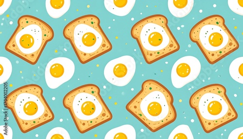 Wallpaper Mural Breakfast toast with eggs, seamless pattern Torontodigital.ca