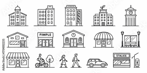 Hand drawn city elements in doodle style