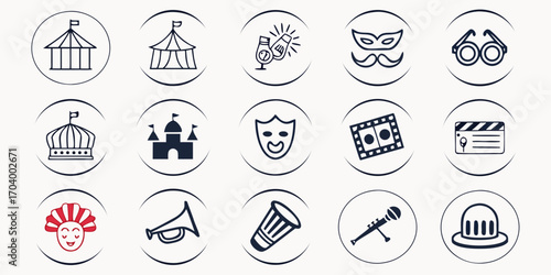 Collection of circus and theatre icons