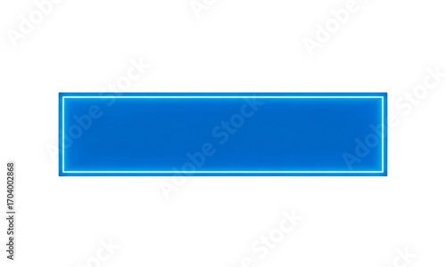 A vibrant blue rectangle illuminated with a neon white border against a stark black background space
