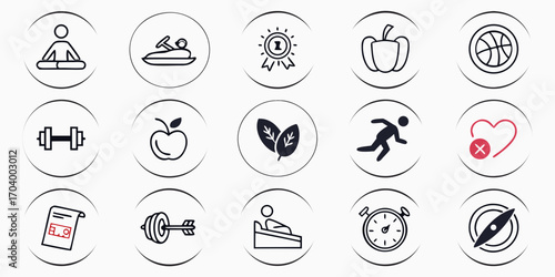 Wellness and health icon set with fitness and food