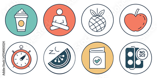 Healthy lifestyle icon set with food and activity