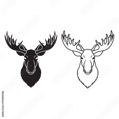 Crisp Moose Silhouette & Moose Lineart – Moose Vector Template Showing Clear Form – Black Vector of Moose – Vector Set of Moose