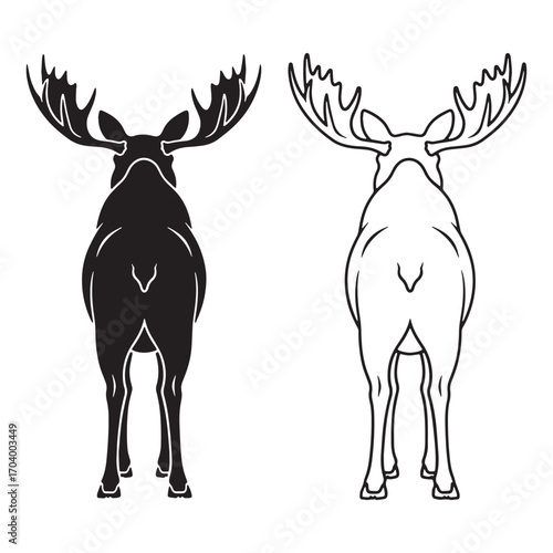 Sharp Moose Silhouette & Moose Lineart – Moose Vector Graphic with Clear Structural Outline – Black Vector of Moose – Vector Set of Moose