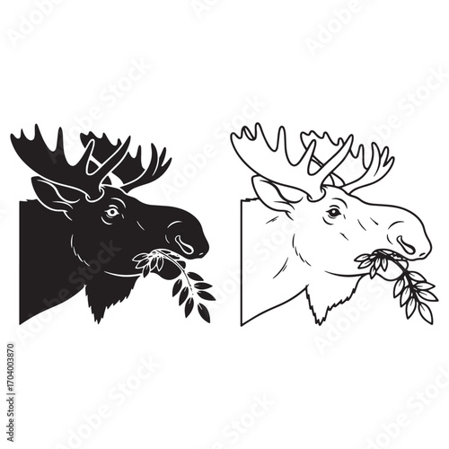 Classic Moose Silhouette & Moose Lineart – Moose Vector Graphic Depicting Iconic Wildlife Profile – Black Vector of Moose – Vector Set of Moose