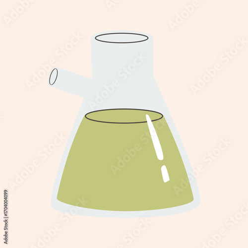 Laboratory glassware Lab Flask. Laboratory test tube, a vial with a dropper, a measuring cup. Beakers with different reagents. Chemistry equipment flask Biology Icon