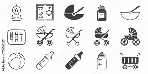 Baby items vector set with black details