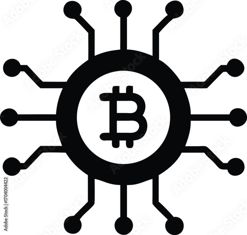 Blockchain Cryptocurrency Coin Line Icon with Circular Outline and Connected Nodes in Modern Monoline Style for Digital Economy