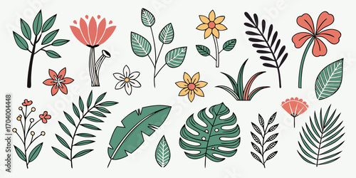 Hand drawn floral elements for decoration needs