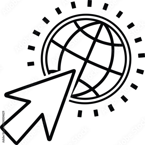 Click to Go Website Internet Line Icon with Globe and Cursor Arrow Online Navigation Digital Access Vector Isolated Transparent
