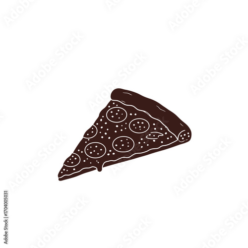 A minimalist vector illustration capturing the essence of a delicious pizza slice, complete with melted cheese and classic pepperoni toppings, perfect for culinary and fast-food design projects