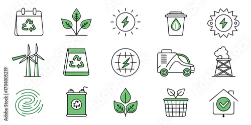 Hand drawn ecology and renewable energy icons