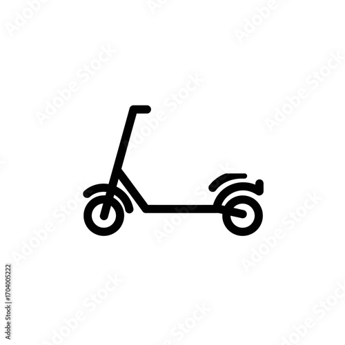 Simple black line art illustration of an electric scooter, perfect for transportation and urban mobility