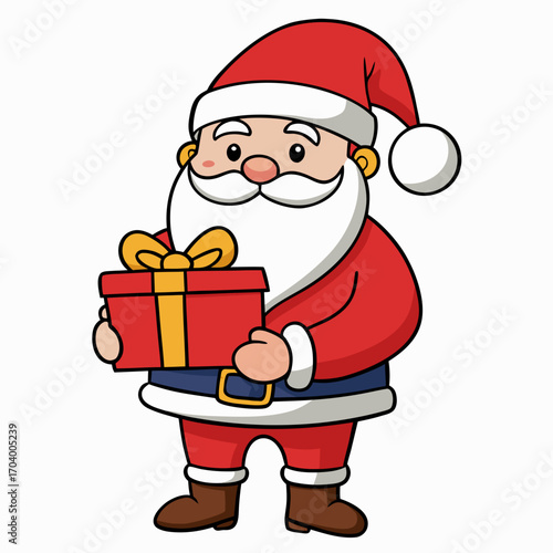 Cartoon santa claus holding christmas gift box illustration vector holiday season december celebration character