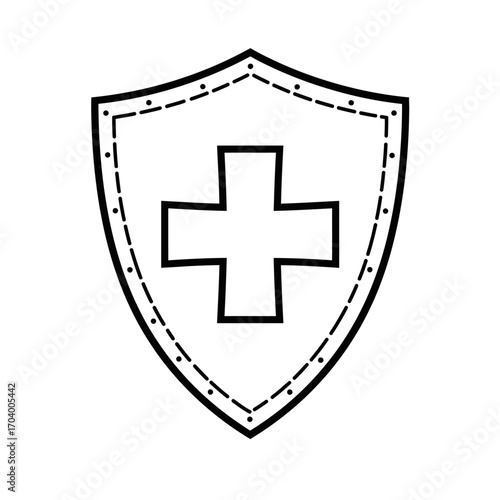 Shield with Cross Icon Symbol of Protection, Security and Healthcare