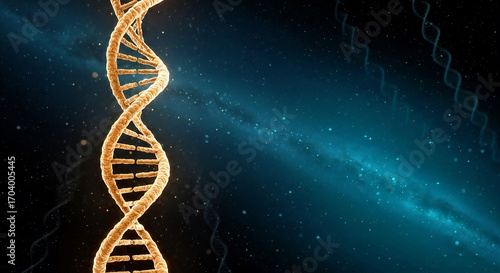 A glowing DNA strand twisting upward, symbolizing life and evolution growth