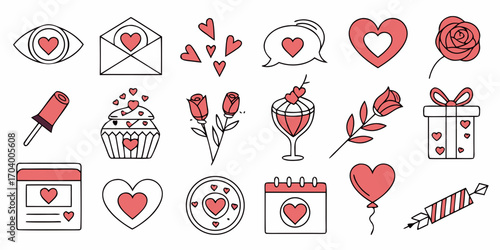 Valentines day icons set, love and romance concept