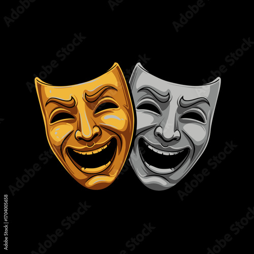 Theatrical Masks A Symbol of Comedy and Tragedy Against a Black Background