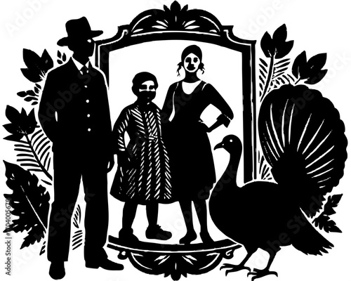 Family Photo Moment with Turkey Silhouette, Thanksgiving Keepsake SVG
