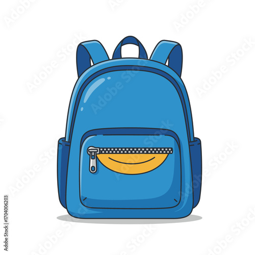 A cute cartoon blue backpack with a smiley face zipper, perfect for school or everyday adventures